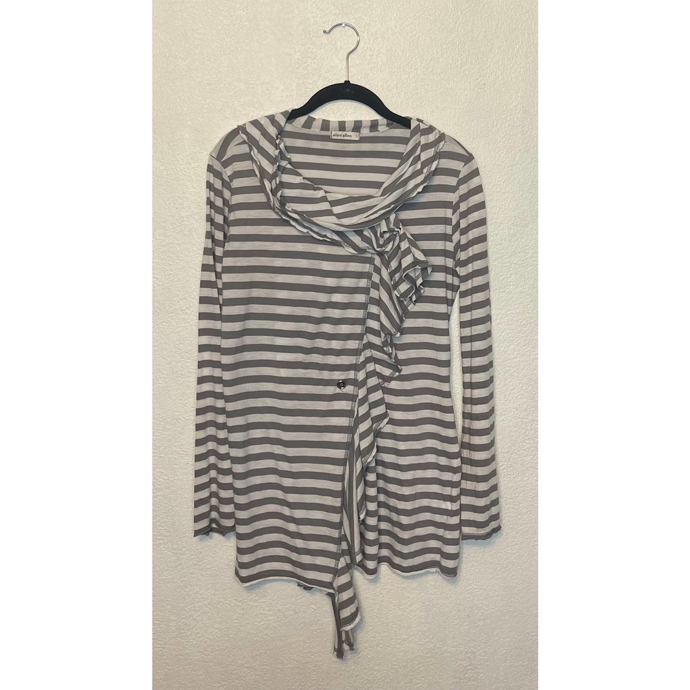allen allen gray‎ and white striped cardigan S, nautical, preppy , resort